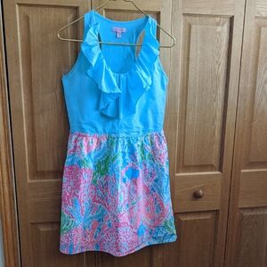 Lilly Pulitzer Blue and Pink Halter Sundress